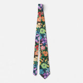 Retro Zwarte Regenboog Bloemen Patroon Stropdas (Achterkant)