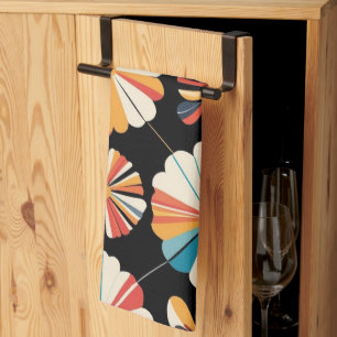 Retro Zwarte Regenboog geometrisch Bloemen Patroon Theedoek