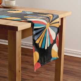 Retro Zwarte Regenboog geometrische Bloemen Patroo Korte Tafelloper