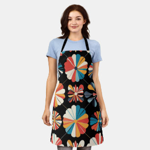 Retro Zwarte Regenboog geometrische Bloemen Patroo Schort