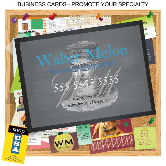 Retro Zwarte Schoolbord 🕰️ Stoomstijl Beschermbri Visitekaartje