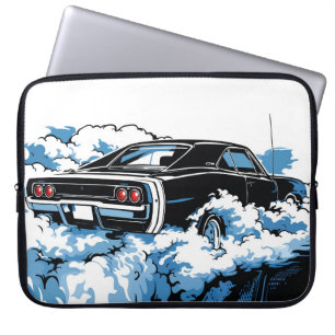 Retro Zwarte Spierauto Achter Pop Art Illustratie Laptop Sleeve