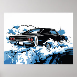 Retro Zwarte Spierauto Achter Pop Art Illustratie Poster