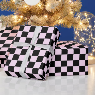 Retro Zwarte Tartan Plaid Kerstmis Cadeaupapier