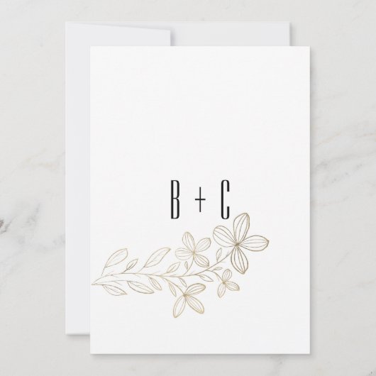 Retro zwarte typografie witte gouden bloem bruilof kaart (Achterkant)