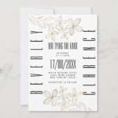 Retro zwarte typografie witte goudflorale bruiloft kaart (Voorkant)