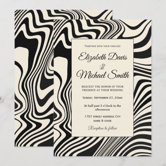 Retro Zwarte Wervelende Abstracte Patroon Kaart (Voorkant / Achterkant)