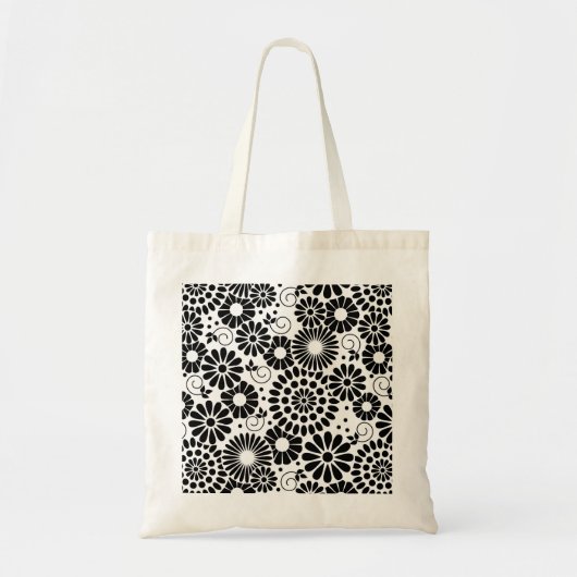 Retro zwarte witte bloemen Bag Tote Bag (Voorkant)