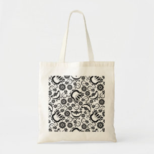 Retro zwarte witte bloemen Bag Tote Bag
