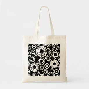 Retro zwarte witte bloemen Bag Tote Bag