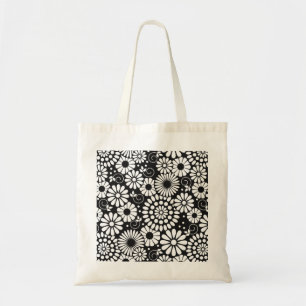Retro zwarte witte bloemen Bag Tote Bag