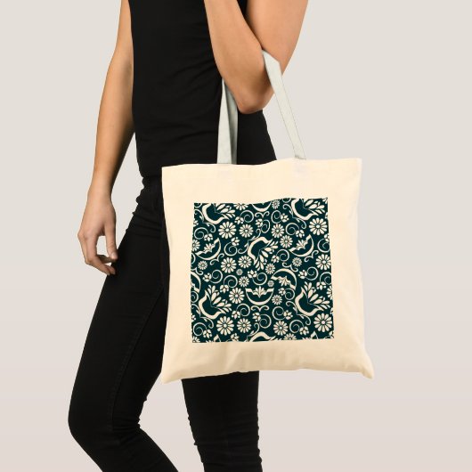 Retro zwarte witte bloemen Bag Tote Bag (Voorkant (product))