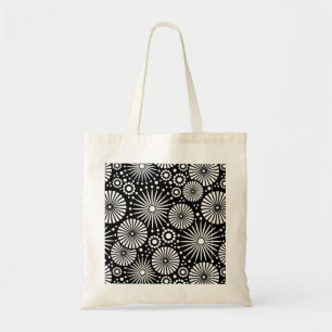 Retro zwarte witte bloemen Bag Tote Bag