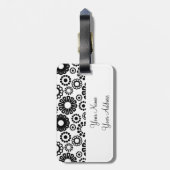 Retro zwarte witte bloemen Bagagelabel (Achterkant verticaal)