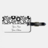 Retro zwarte witte bloemen Bagagelabel (Achterkant horizontaal)