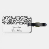 Retro zwarte witte bloemen Bagagelabel (Achterkant horizontaal)