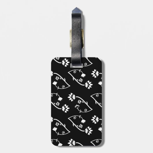 Retro zwarte witte bloemen Bagagelabel (Achterkant verticaal)