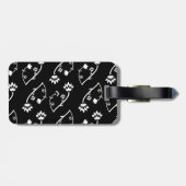 Retro zwarte witte bloemen Bagagelabel (Achterkant horizontaal)