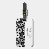 Retro zwarte witte bloemen Bagagelabel (Voorkant verticaal)