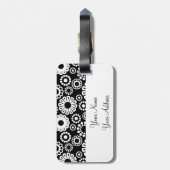 Retro zwarte witte bloemen Bagagelabel (Achterkant verticaal)