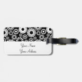 Retro zwarte witte bloemen Bagagelabel (Achterkant horizontaal)