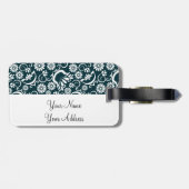 Retro zwarte witte bloemen Bagagelabel (Achterkant horizontaal)