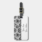 Retro zwarte witte bloemen Bagagelabel (Voorkant verticaal)