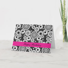 Retro zwarte witte bloemen Birthday Kaart