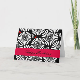 Retro zwarte witte bloemen Birthday Kaart