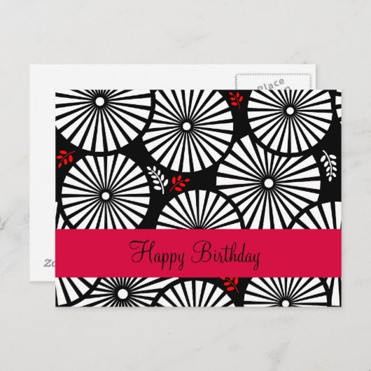 Retro zwarte witte bloemen Briefkaart (Voorkant / Achterkant)