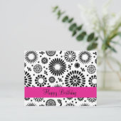 Retro zwarte witte bloemen Briefkaart (Staand voorkant)