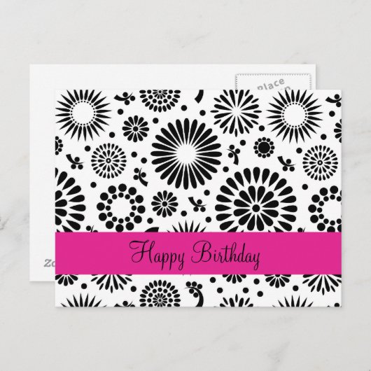 Retro zwarte witte bloemen Briefkaart (Voorkant / Achterkant)