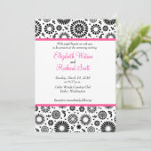 Retro zwarte witte bloemen bruiloft kaart (Staand voorkant)