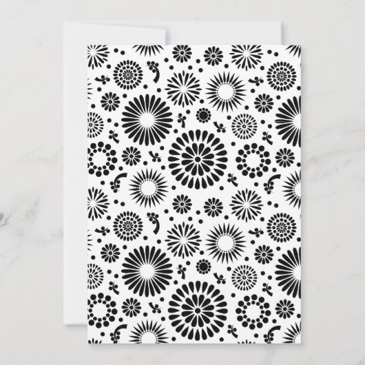 Retro zwarte witte bloemen bruiloft kaart (Achterkant)