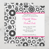 Retro zwarte witte bloemen bruiloft kaart (Voorkant / Achterkant)