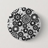 Retro zwarte witte bloemen Button (Voorkant)
