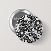 Retro zwarte witte bloemen Button (Voorkant /achterkant)