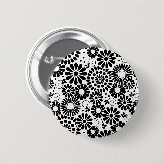 Retro zwarte witte bloemen Button (Voorkant /achterkant)