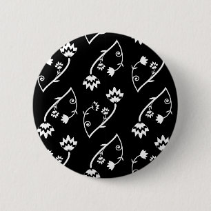 Retro zwarte witte bloemen Button