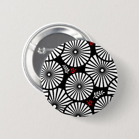 Retro zwarte witte bloemen Button (Voorkant /achterkant)