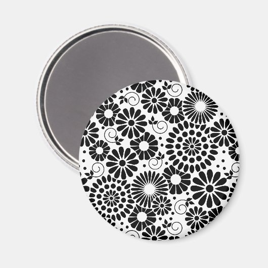 Retro zwarte witte bloemen iPhone magnet (Voorkant / Achterkant)