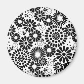 Retro zwarte witte bloemen iPhone magnet (Voorkant)