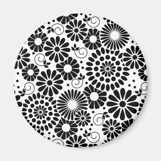 Retro zwarte witte bloemen iPhone magnet (Voorkant)