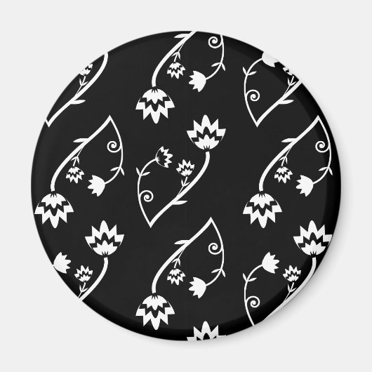 Retro zwarte witte bloemen iPhone magnet (Voorkant)