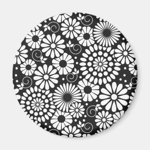 Retro zwarte witte bloemen iPhone magnet