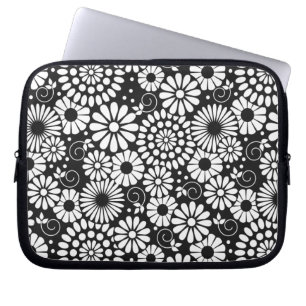 Retro zwarte witte bloemen laptophoes laptop sleeve