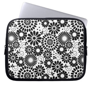 Retro zwarte witte bloemen laptophoes laptop sleeve