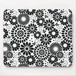 Retro zwarte witte bloemen mousepad muismat