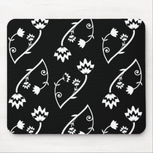 Retro zwarte witte bloemen mousepad muismat