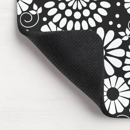 Retro zwarte witte bloemen mousepad muismat (Hoek)